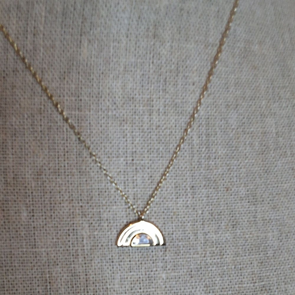 Dainty Half Moon Gold Vermeil With Sterling Base And Chain Zirconium Necklace